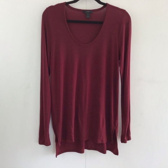 J Crew long sleeve, scoop neck high/low tunic top Lyocell Burgundy size … - Picture 1 of 6
